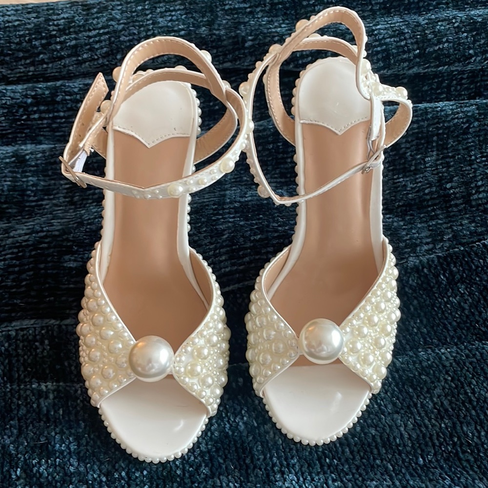 Pearl peep toe heels